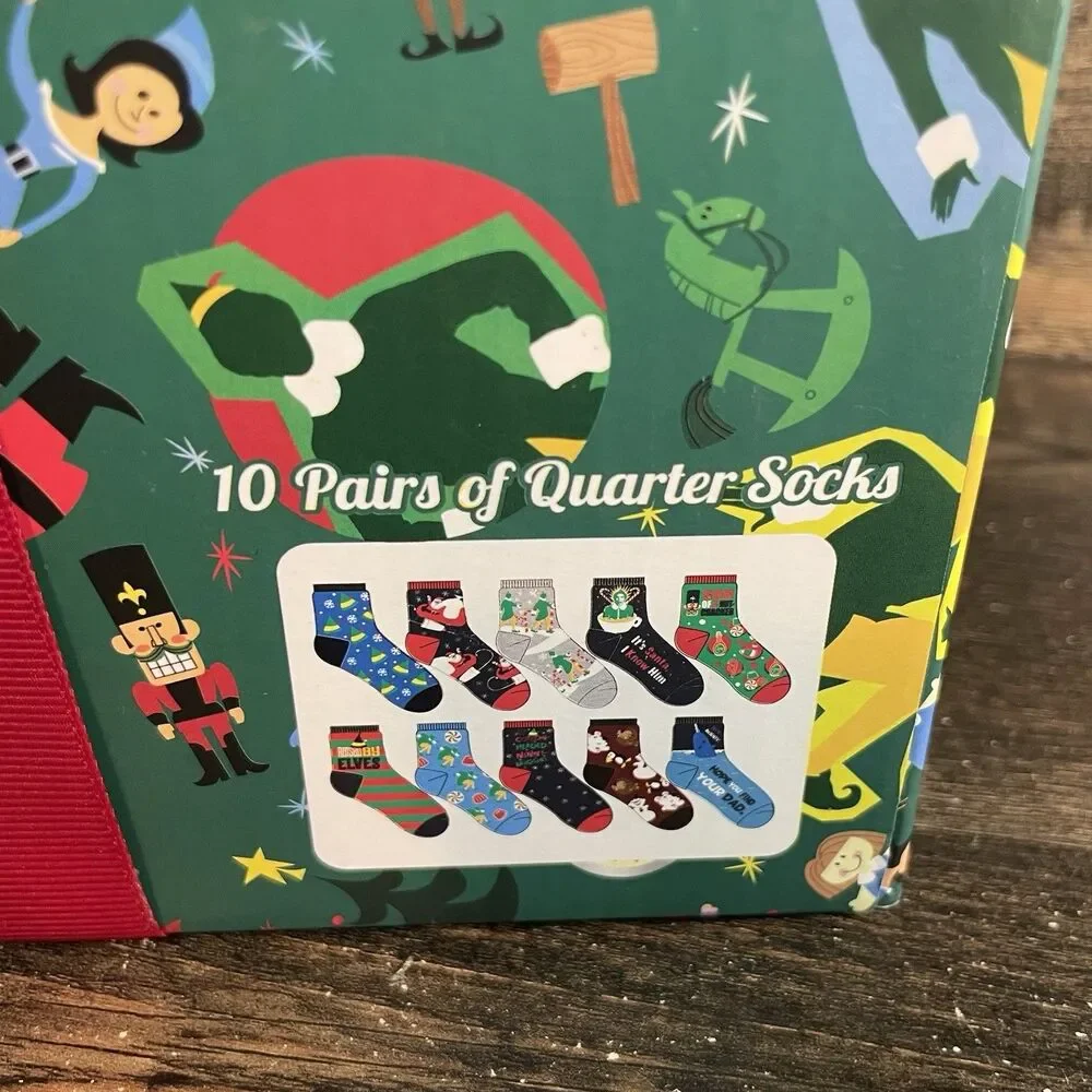 Elf Movie 10 Pair Quarter Sock Set Men’s Size 6-12 Christmas Holiday Gift Set
